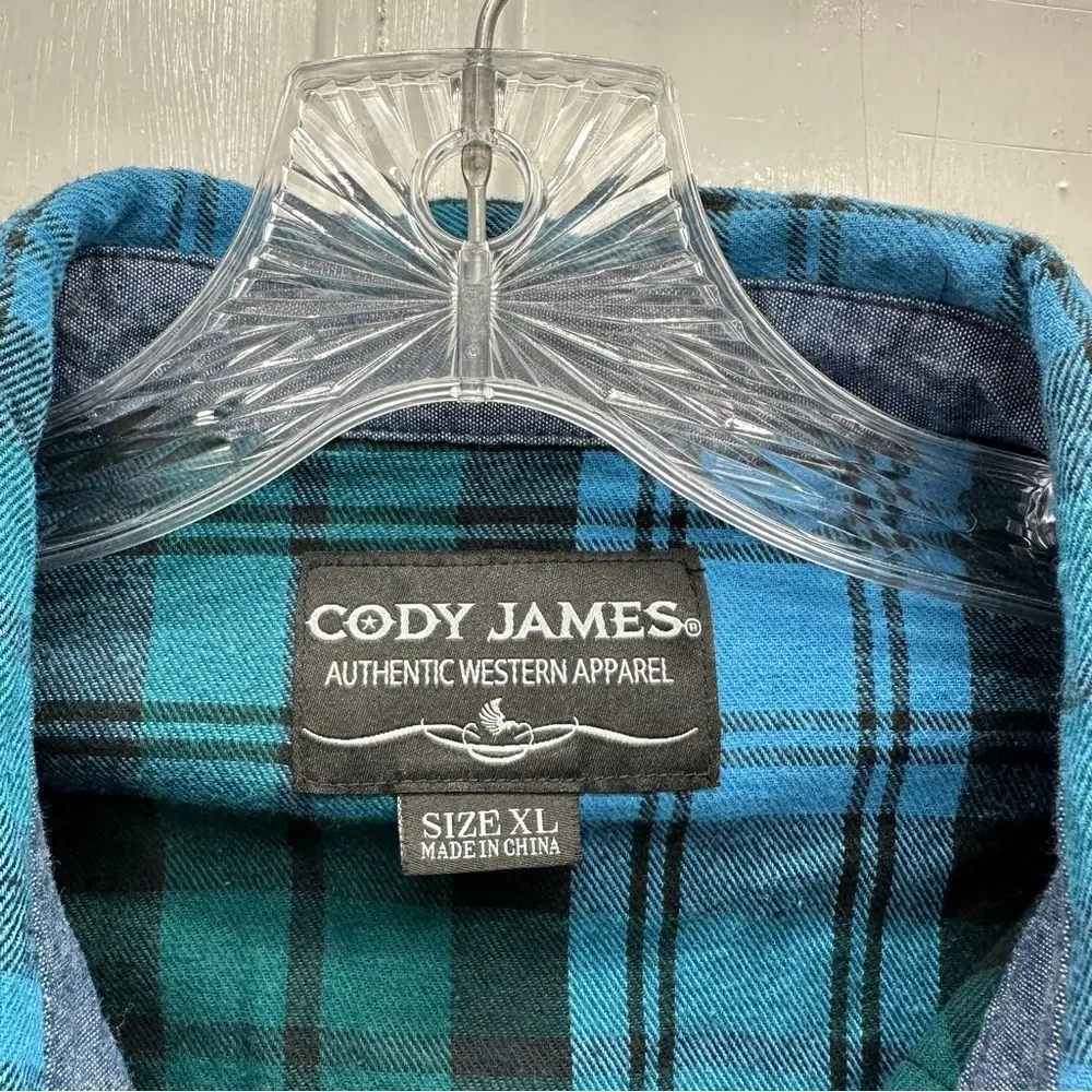 NWT Cody James‎ western wear flannel plaid pearl snap long sleeve shirt men's xl
